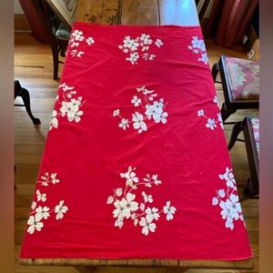 Vintage Cotton Tablecloth Red with Dogwood Flowers by Wilendur 53 x 46" Retro